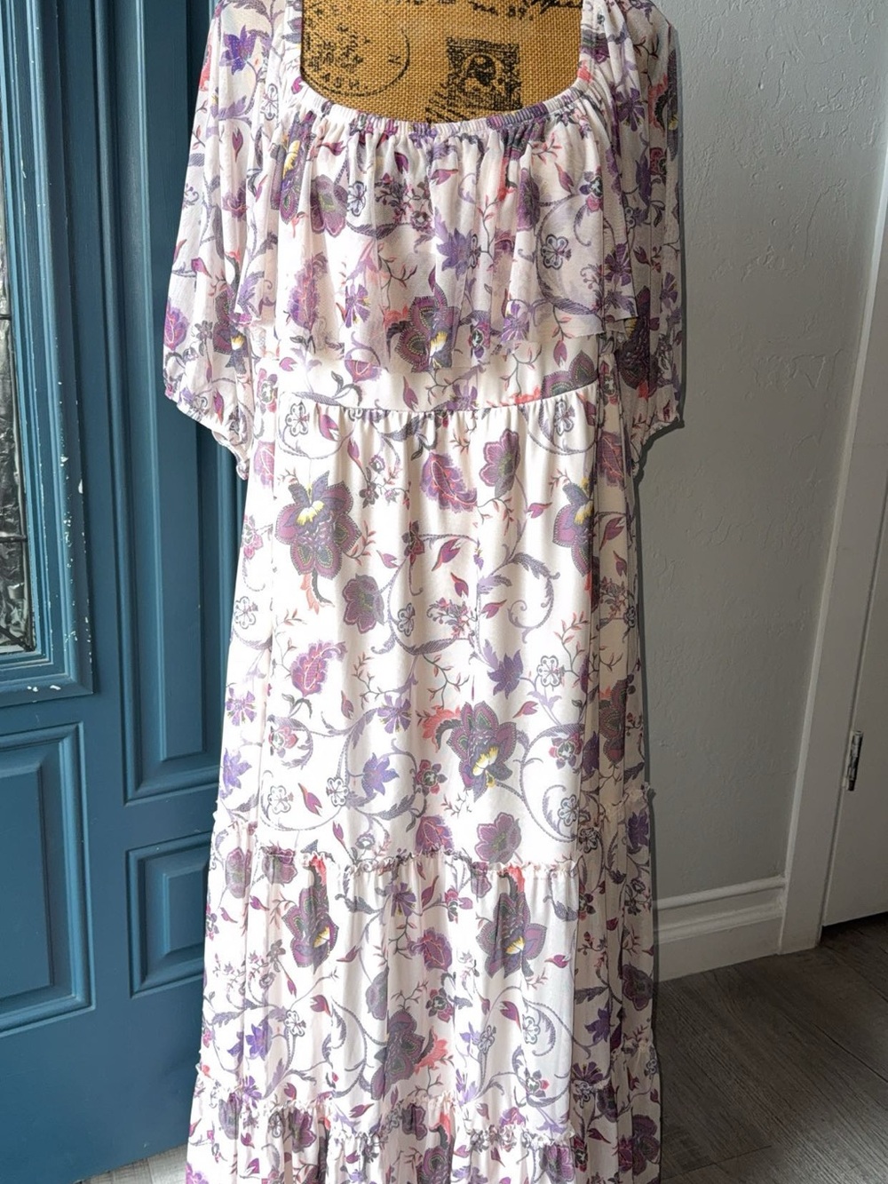 torrid White Floral-Trim Maxi Dress with Purple Accents